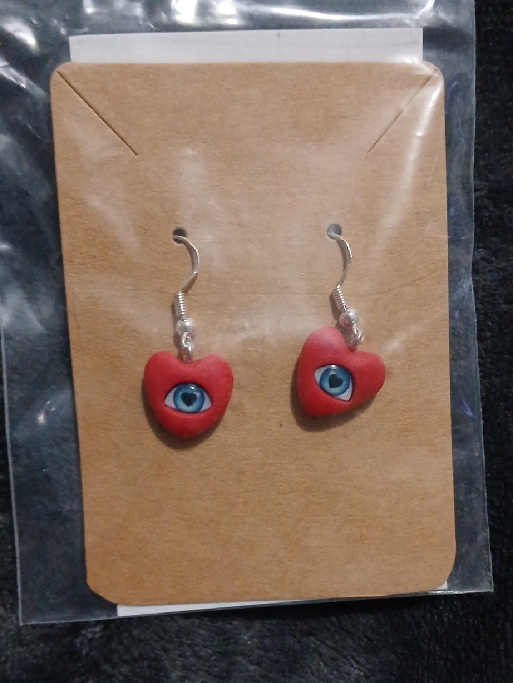 Red Heart Eye Dangle Earrings - Women's Jewelry